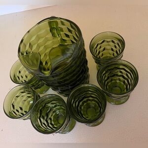 Vintage Avocado Green Cubist Pitcher Whitehall Indiana Glass